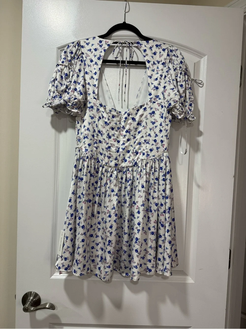 For Love & Lemons Paulina Corset White Mini Dress with Blue Floral Print - M - Picture 11 of 13